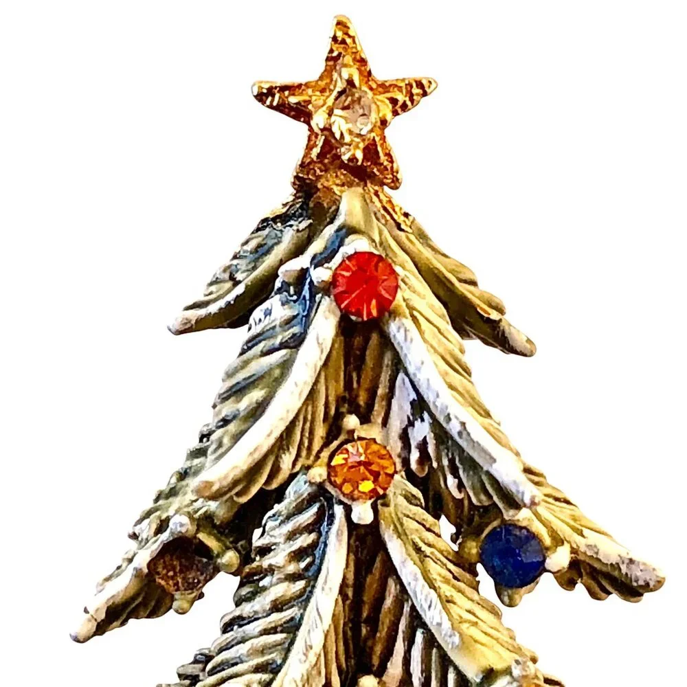 ART Arthur Pepper Vintage Christmas Tree Brooch Multi-Color Rhinestones signed